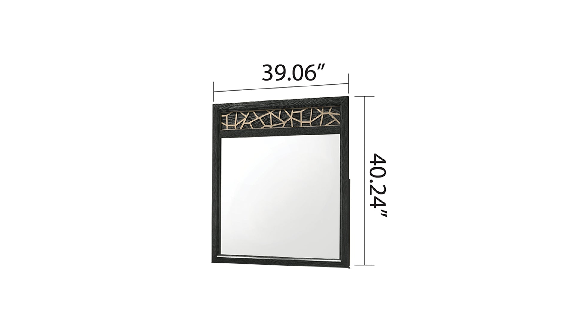 Black modern wall mirror with abstract wood inlay
