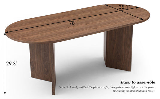 Modern walnut oval dining table with pedestal base