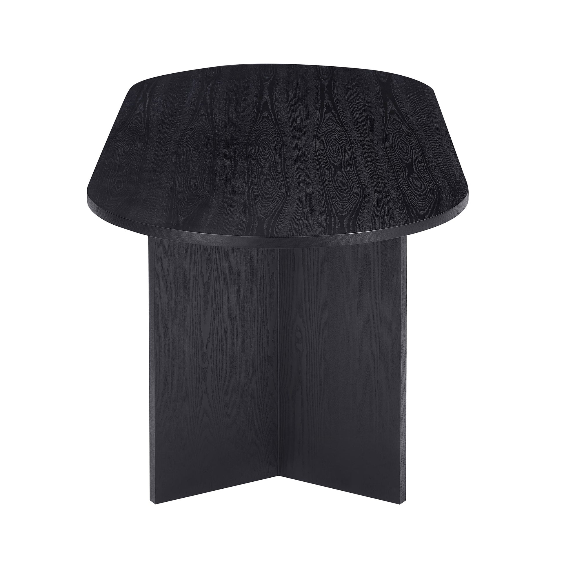 Black wooden console table with unique geometric top and pedestal base
