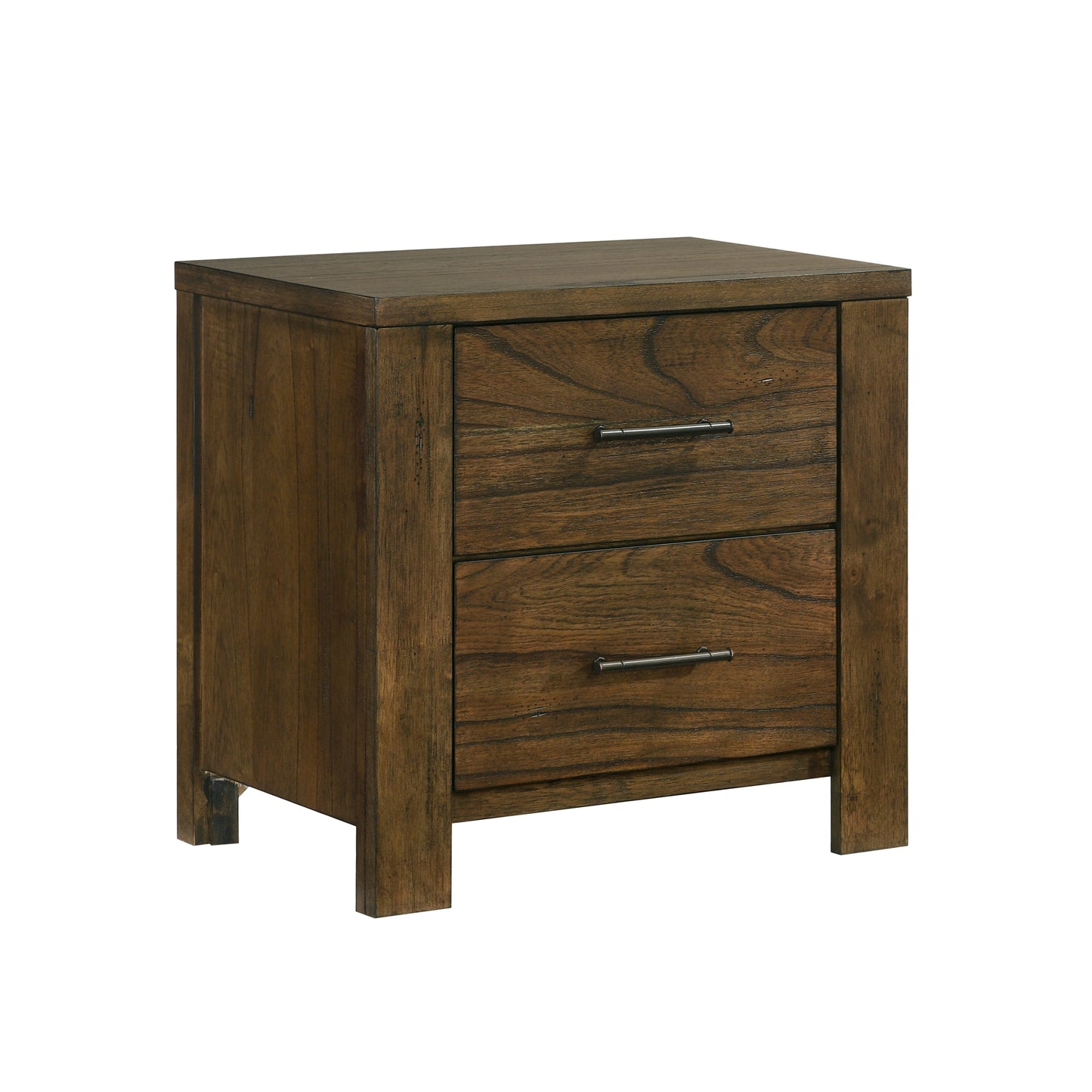 Rustic brown wood nightstand with two drawers
