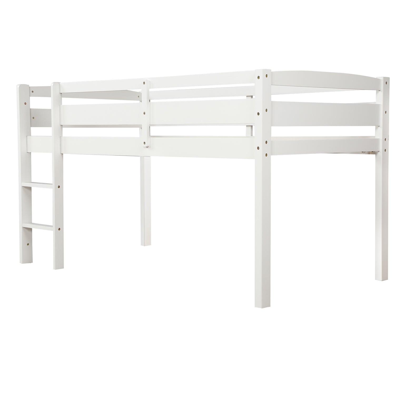 White wooden loft bed with ladder