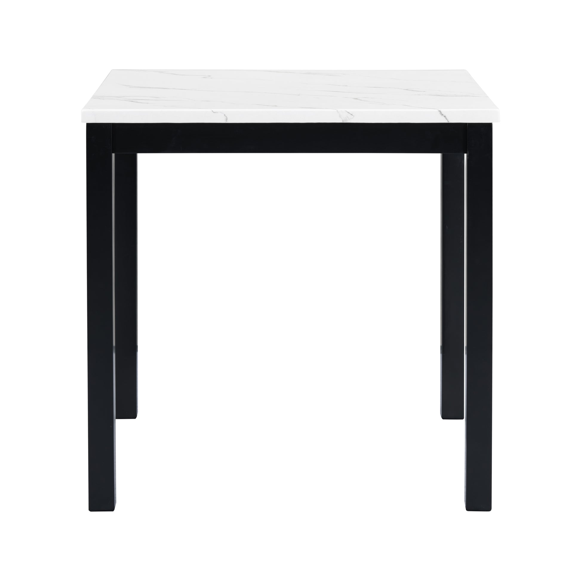 Modern marble top dining table with black metal legs