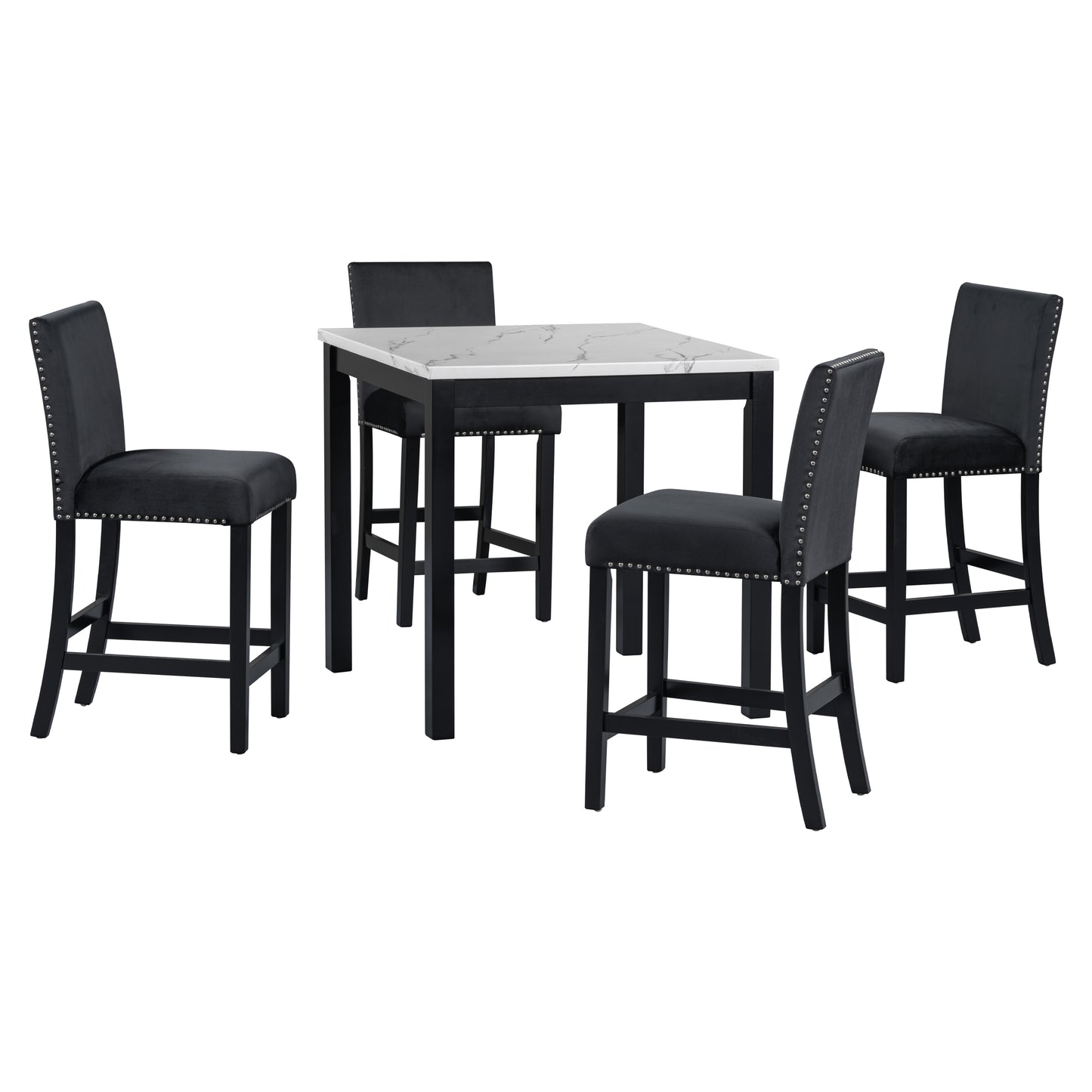 Black velvet bar stools with silver nailhead trim