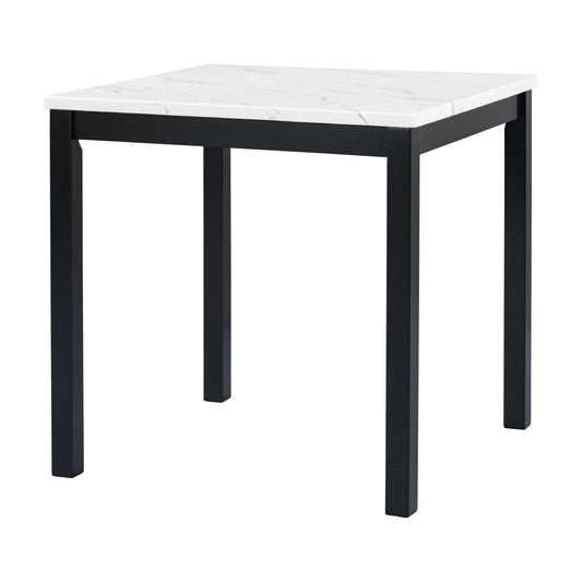 Square faux marble top dining table with black metal legs