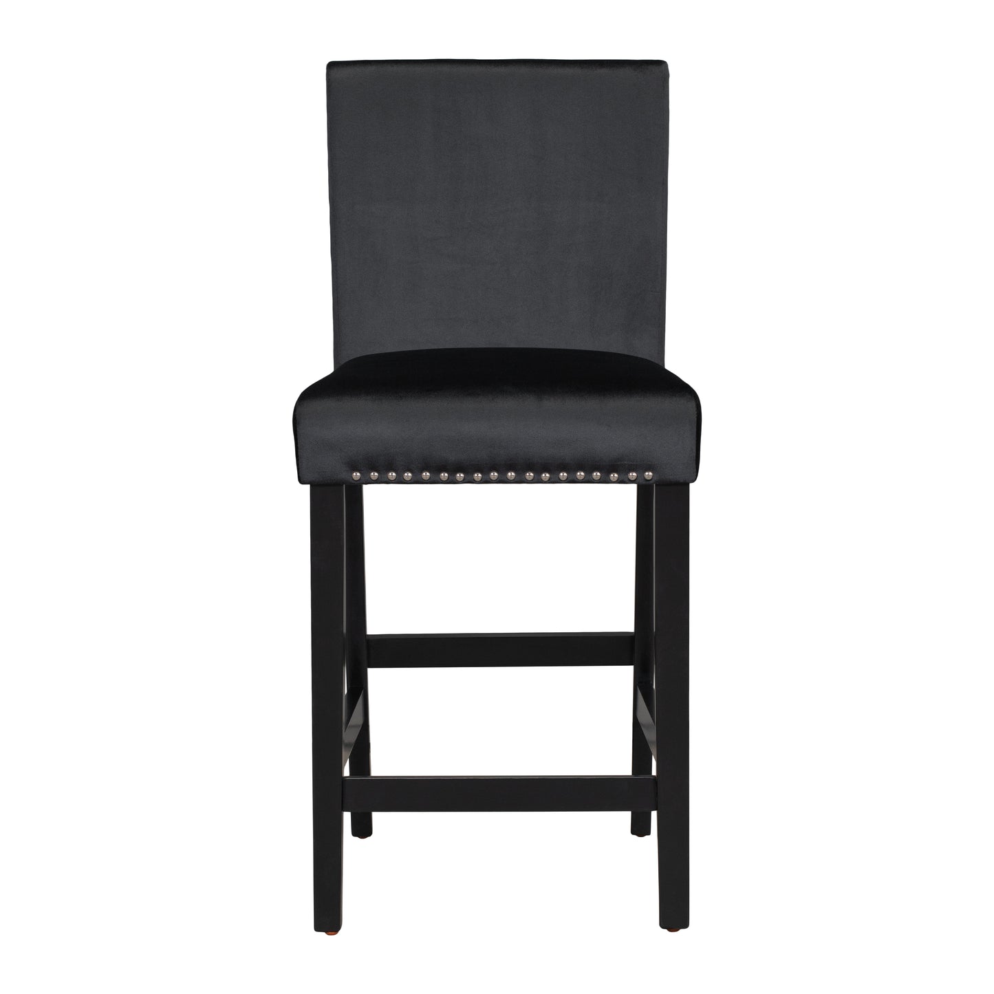 Black velvet bar stool with silver nailhead trim and wooden legs