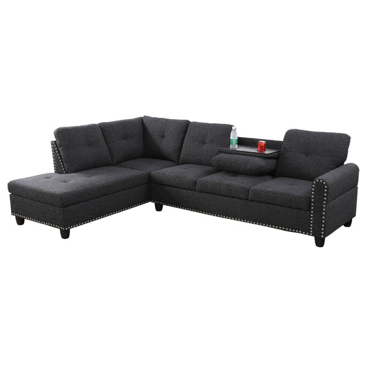Dark gray Lshape sectional sofa with nailhead trim for modern living rooms