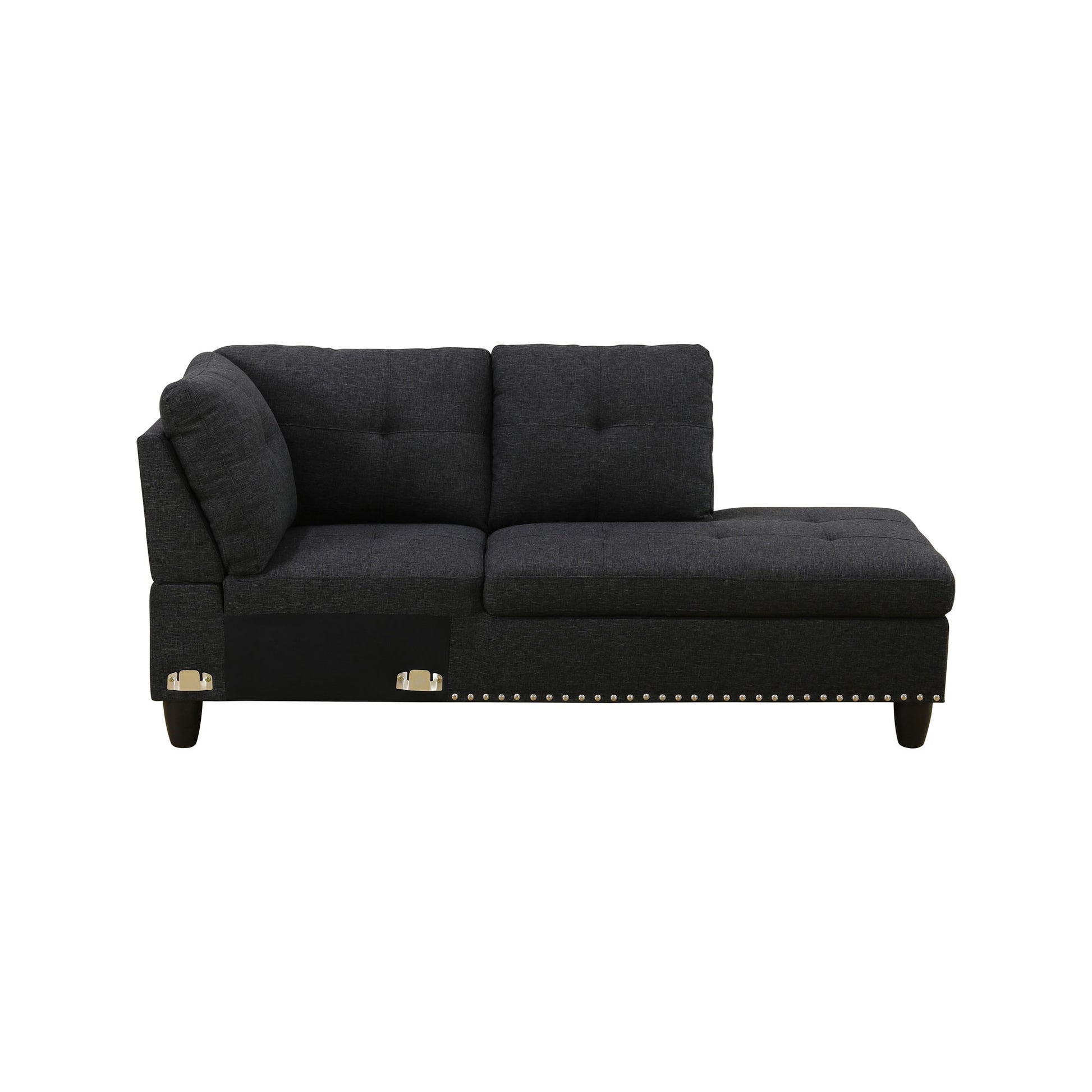 Dark gray fabric leftfacing sectional sofa with nailhead trim for modern living room seating