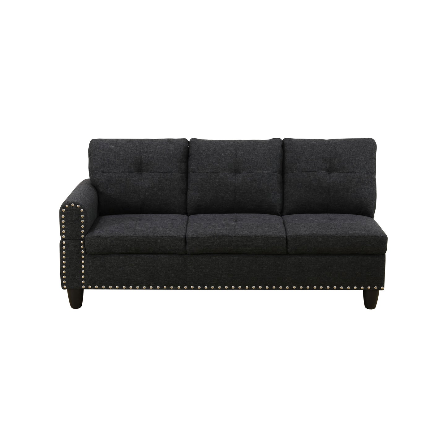 Charcoal buttontufted sofa with nailhead trim for living room furniture