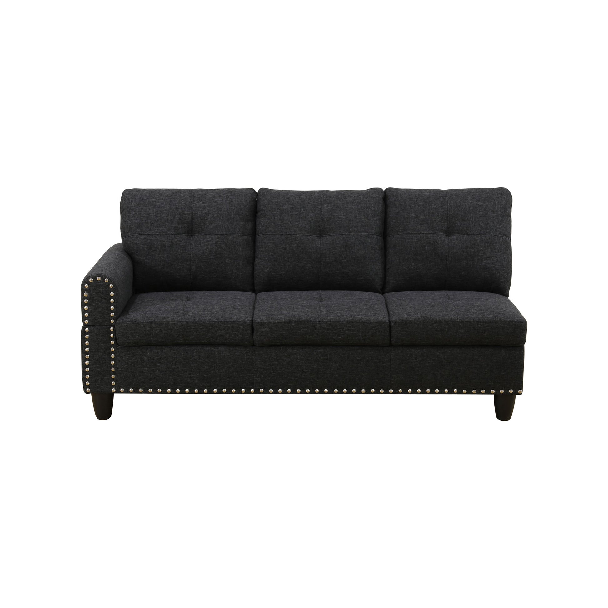 Charcoal buttontufted sofa with nailhead trim for living room furniture