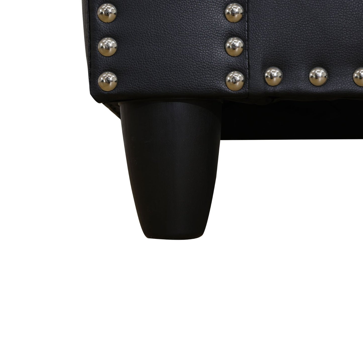 Black leather chair with silver studs and wooden leg  modern furniture