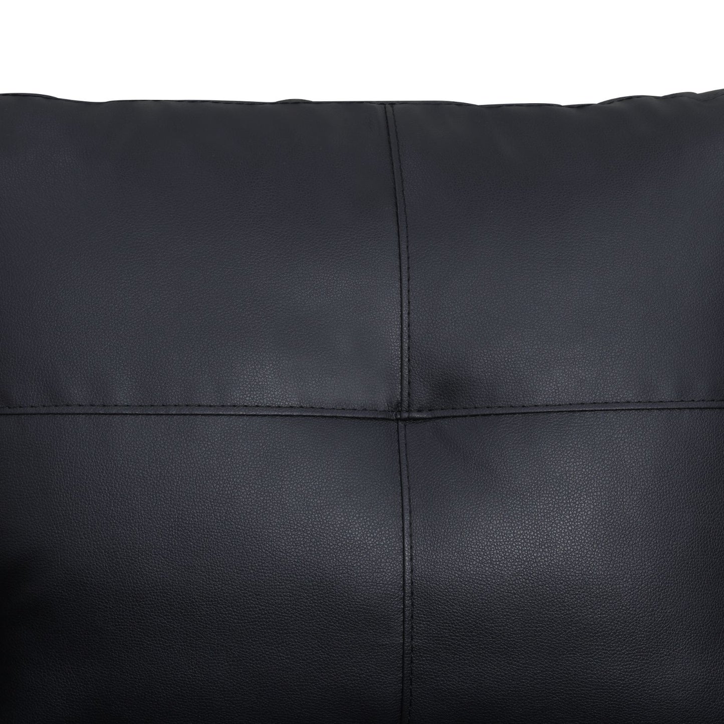 Black leather tufted sofa stitching detail