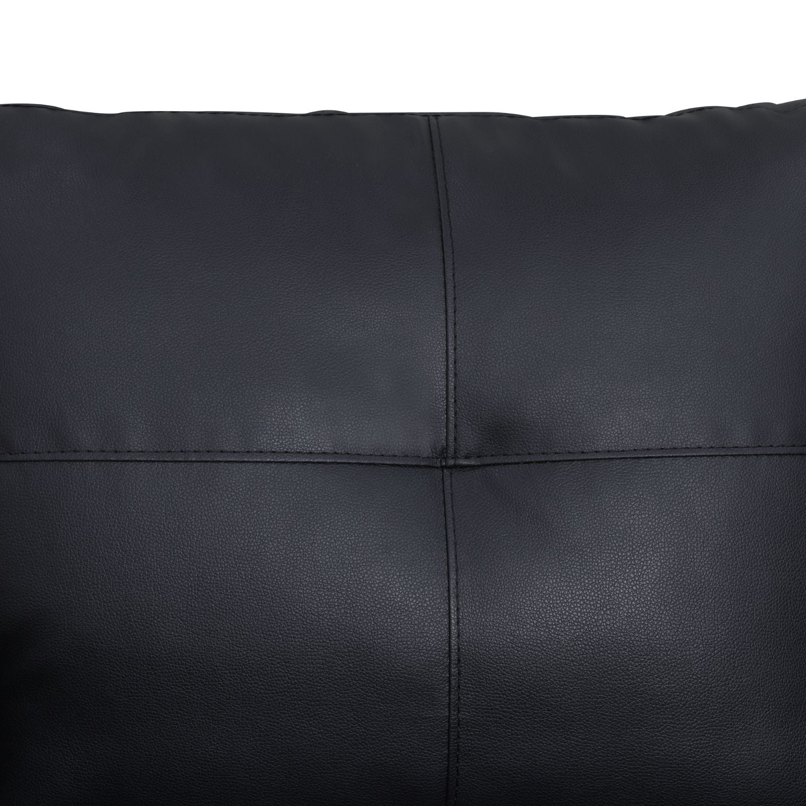 Black leather tufted sofa stitching detail