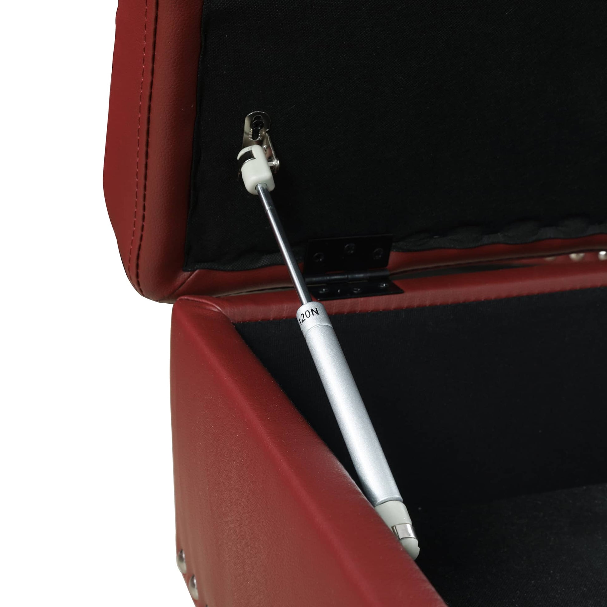 Red leather chair with silver gas lift N support mechanism