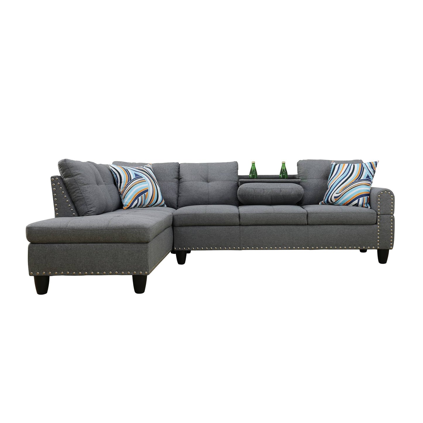 Gray fabric sectional sofa with chaise for living room