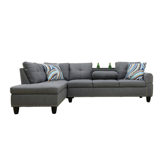 Gray fabric sectional sofa with chaise for living room