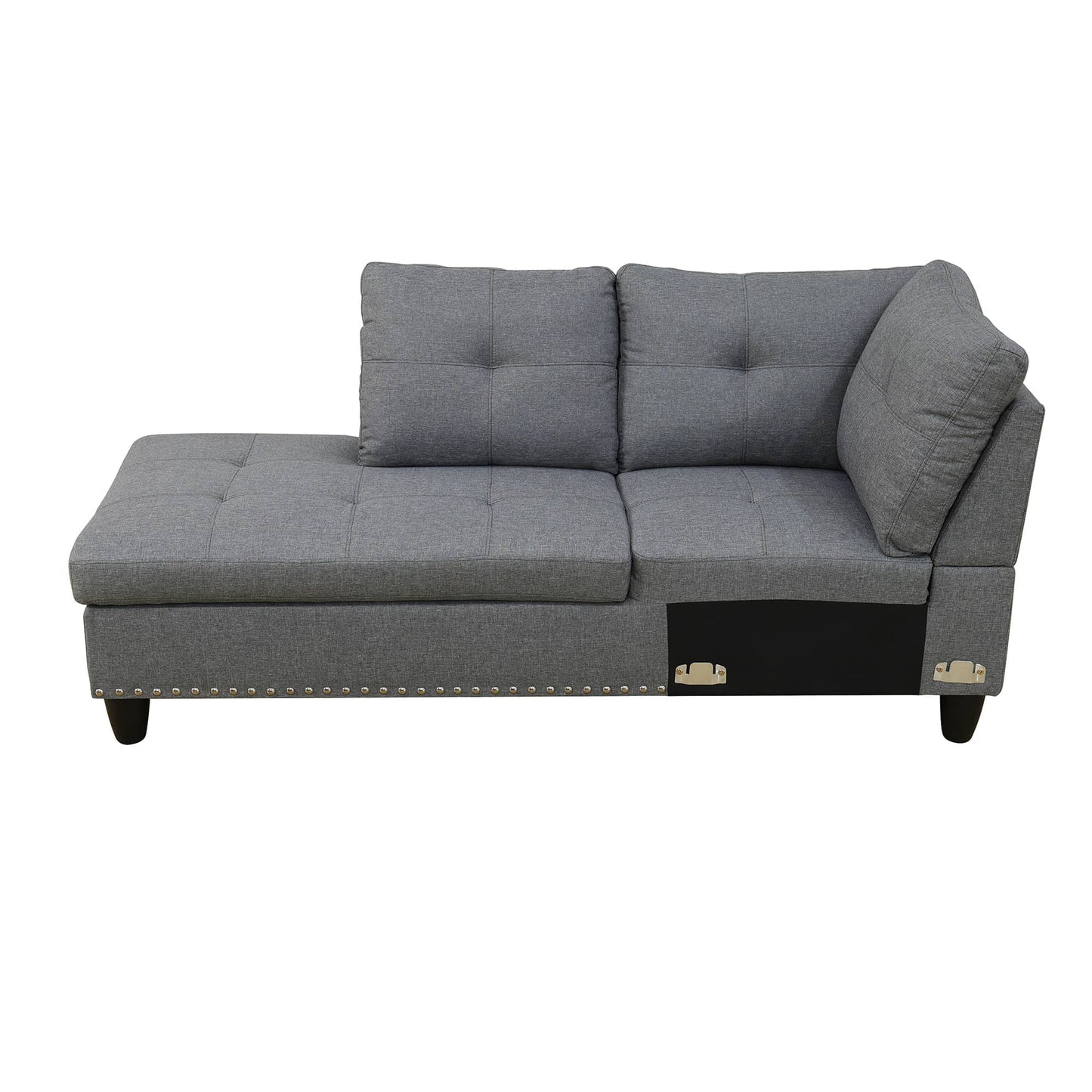 Gray fabric modern sectional sofa with nailhead trim and storage for living room