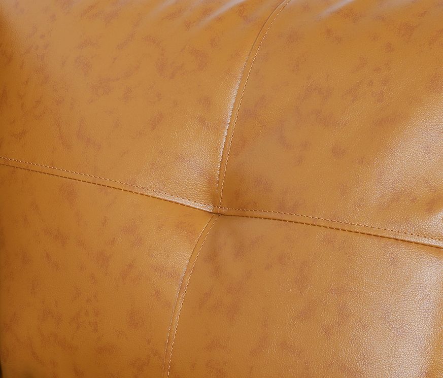 Tan leather tufted ottoman with stitching detail premium living room seating furniture