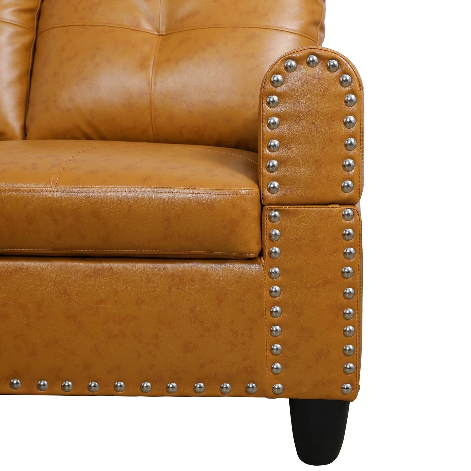 Tan leather armchair with silver rivets  vintage style chair