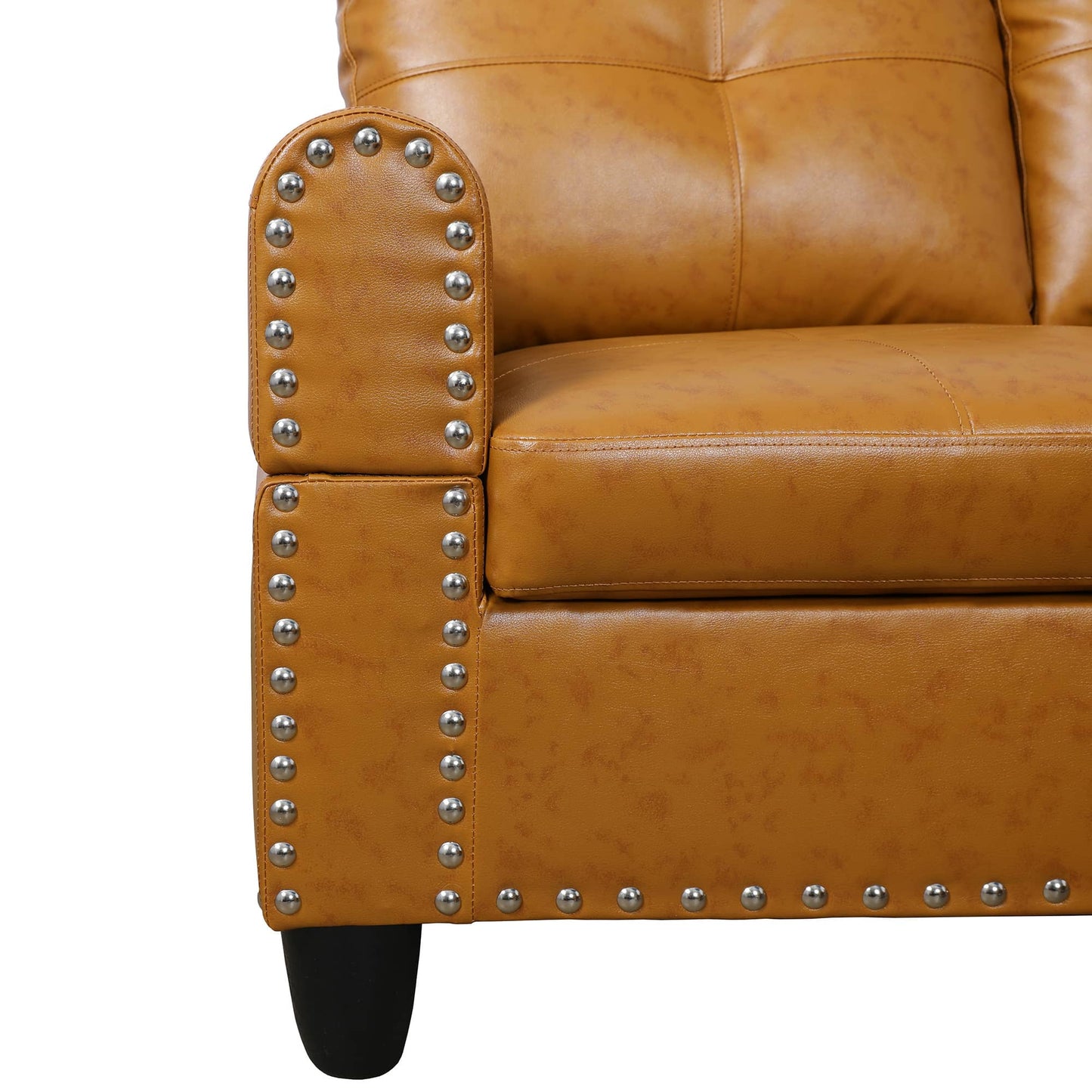 Tan leather sofa with silver studs industrial design for home interior