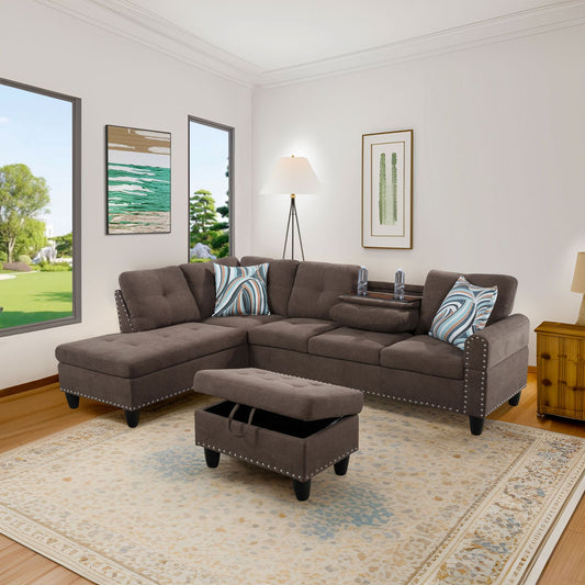 Gray Lshaped sectional sofa with storage ottoman