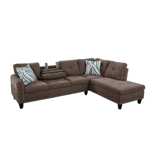 Brown sectional sofa with nailhead trim and decorative pillows modern living room furniture