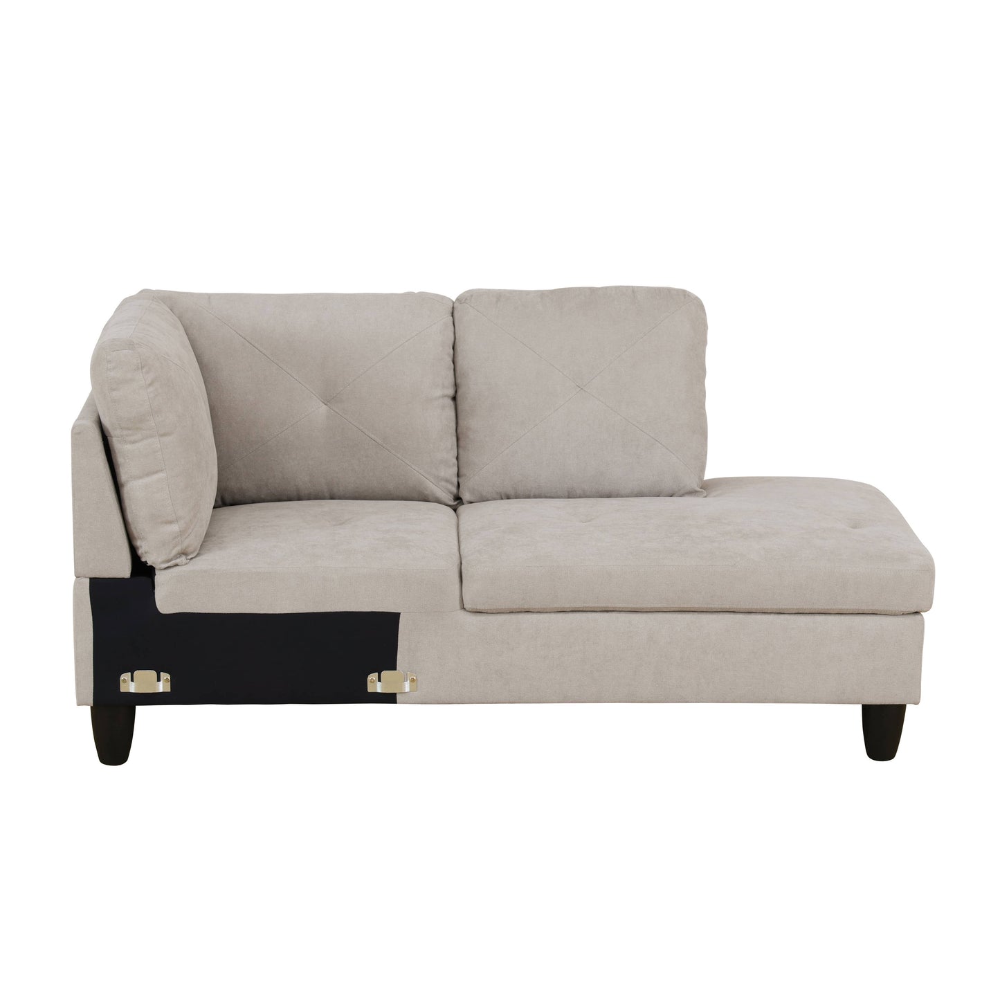 Light gray fabric sectional sofa with tufted cushions