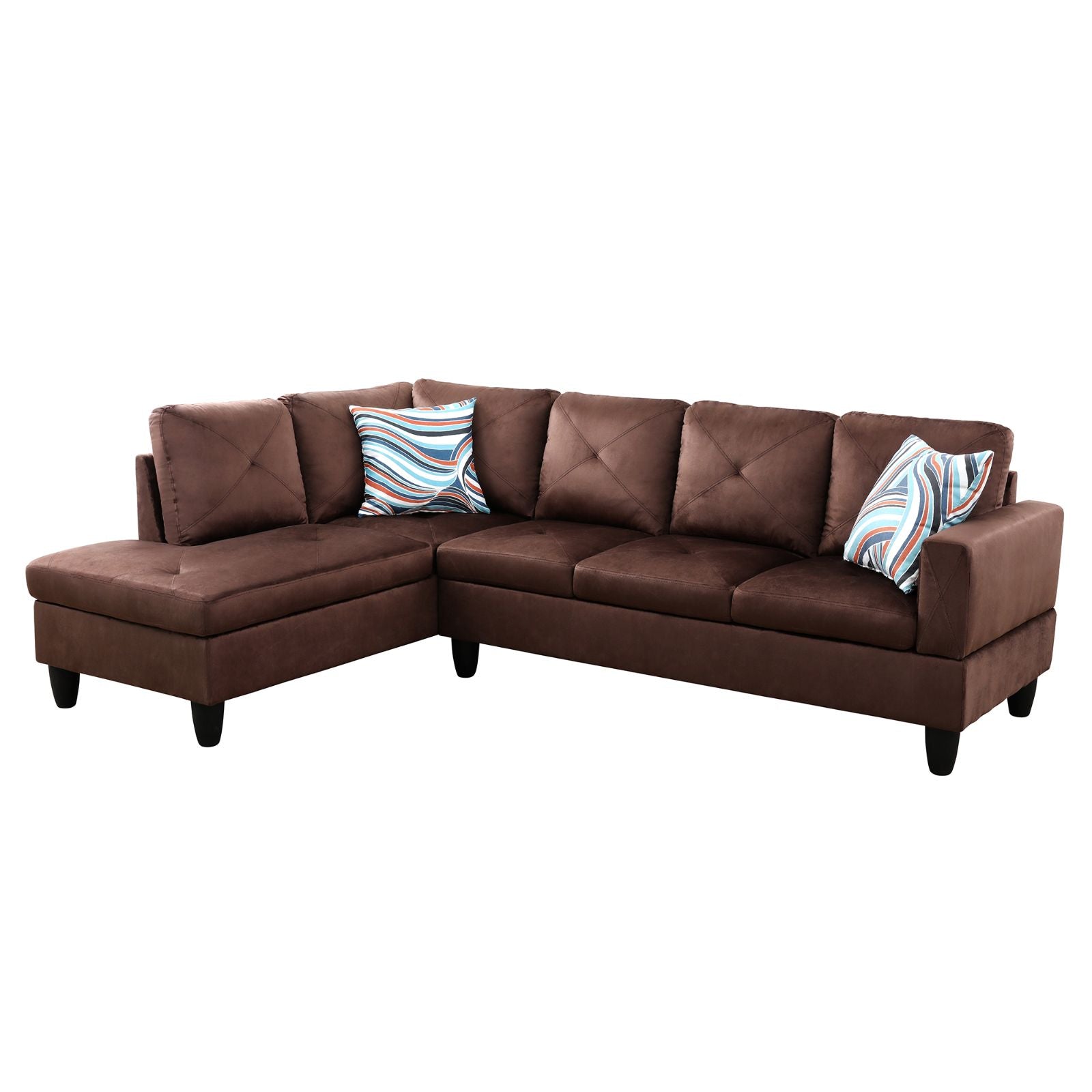 Brown velvet sectional sofa with chaise