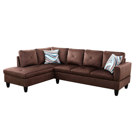 Brown velvet sectional sofa with chaise
