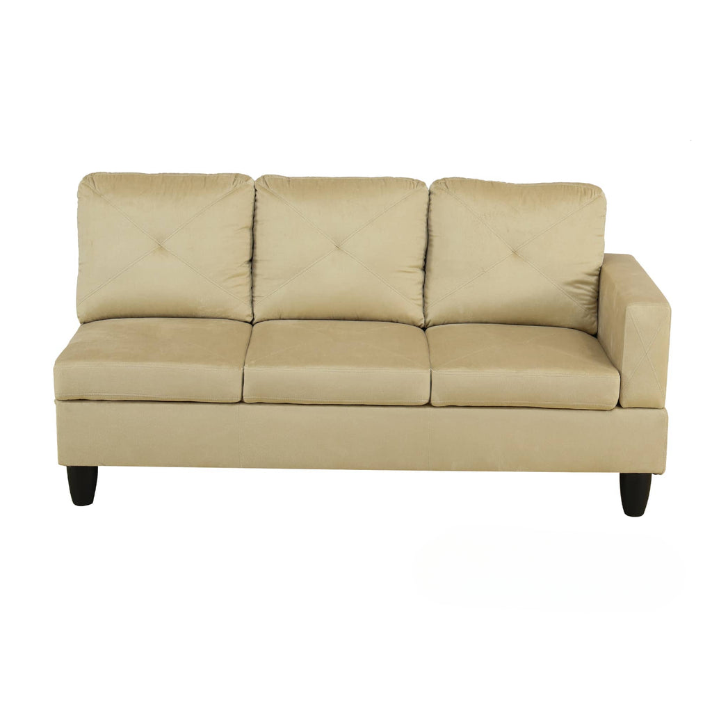 Beige velvet sectional sofa with tufted back cushions and clean lines