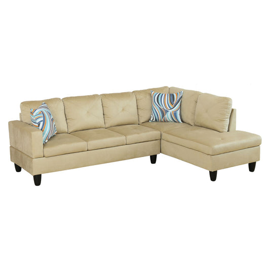 Beige sectional sofa with modern accent pillows