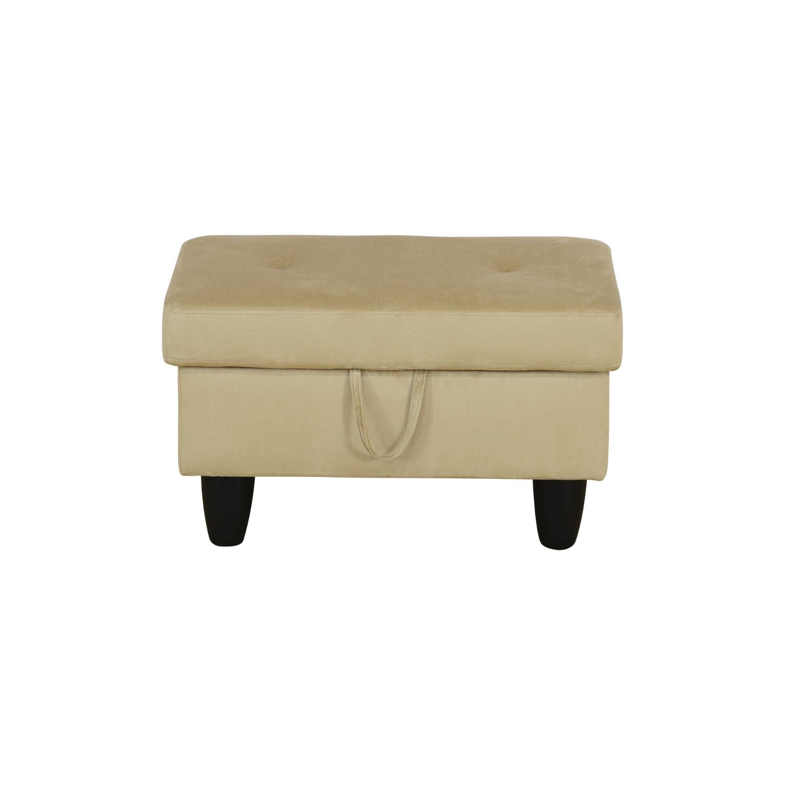 Beige velvet storage ottoman with tufted lid