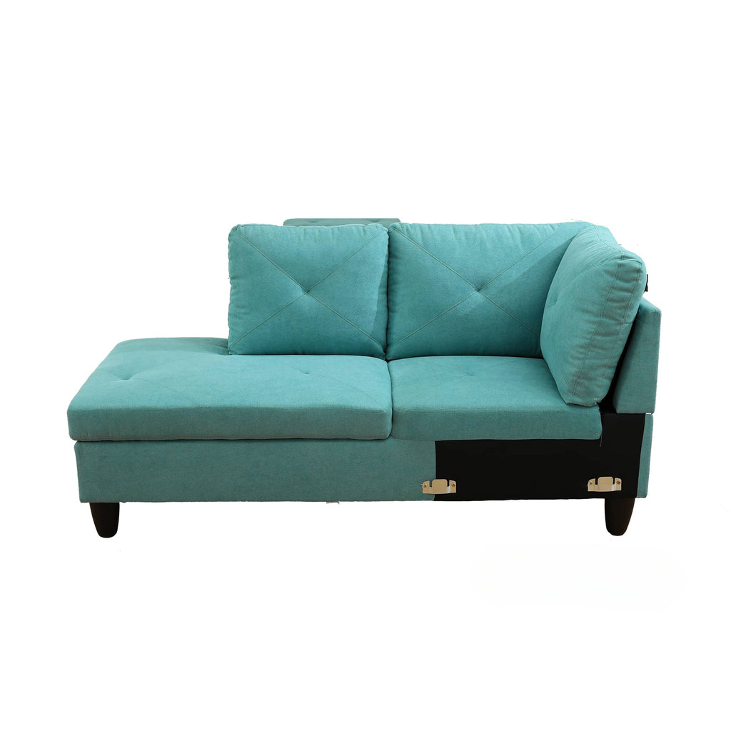 Teal upholstered sectional sofa with diamondtufted cushions and chaise