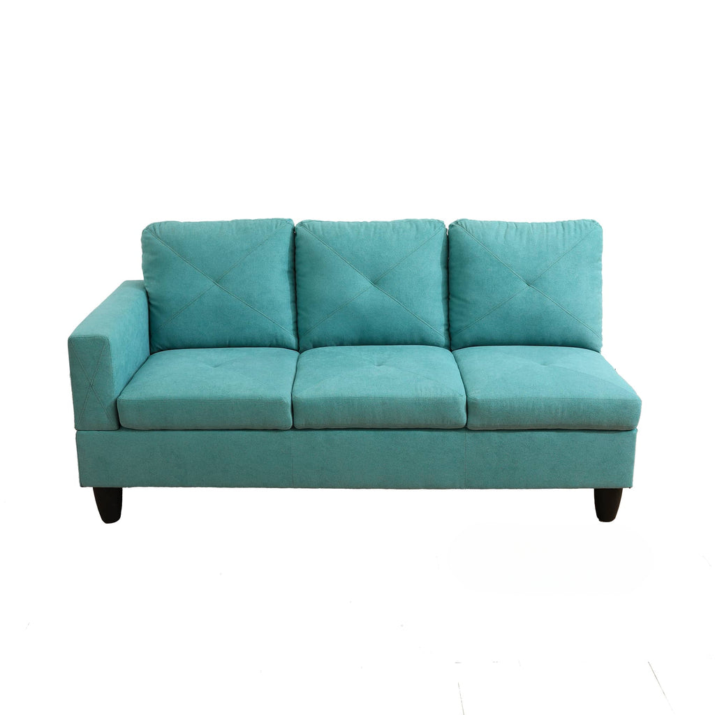 Teal fabric sectional sofa with diamondstitched cushions and a modern design