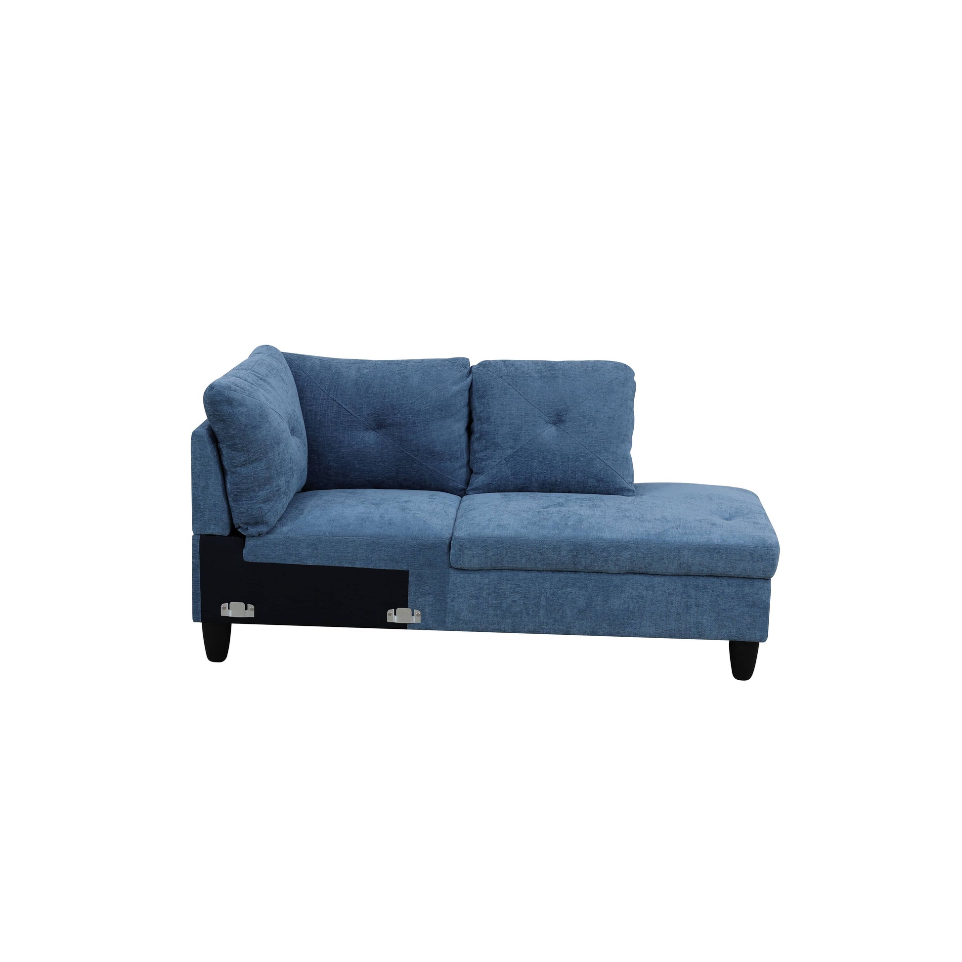 Blue fabric sectional sofa with tufted cushions