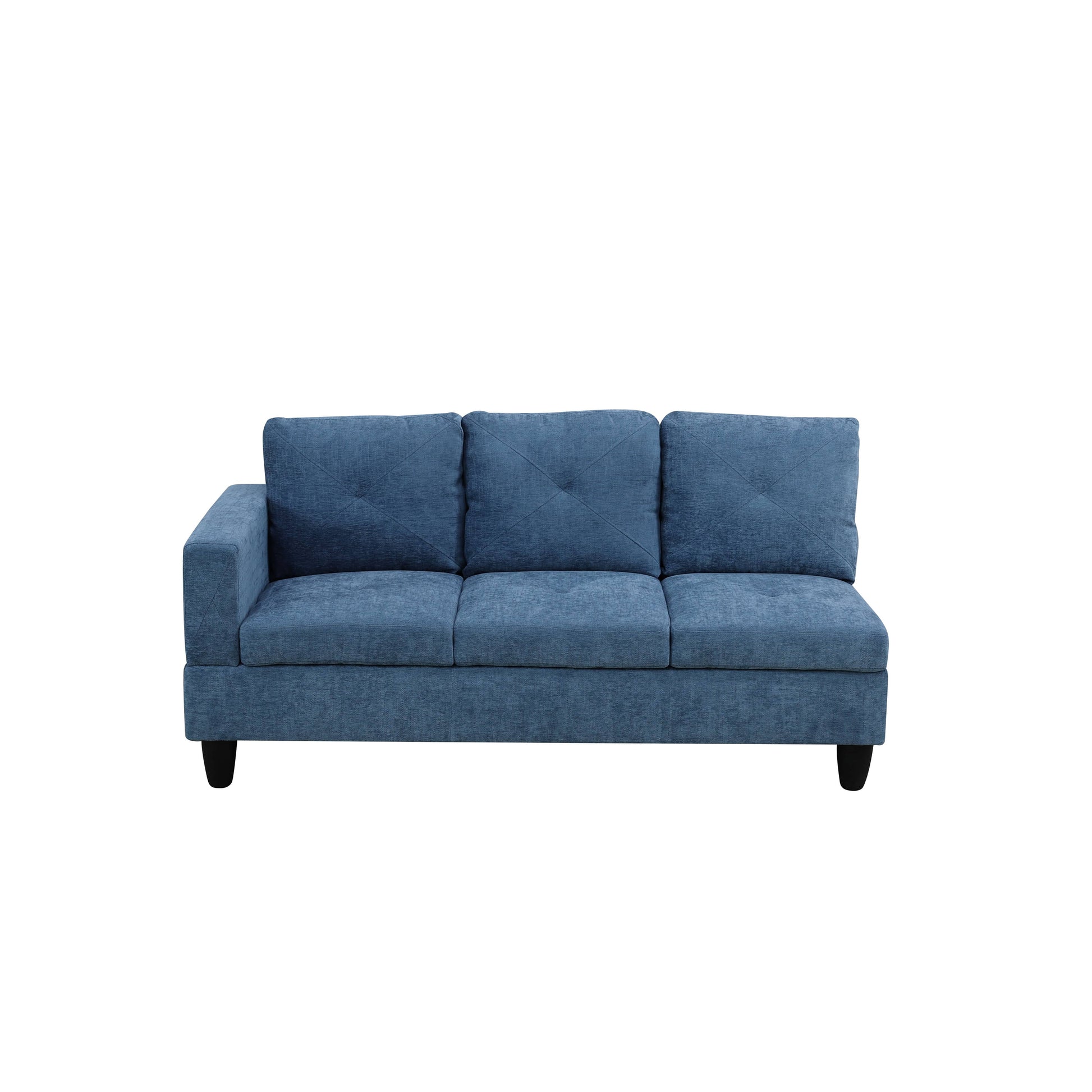 Classic blue linen sofa with tufted back cushions