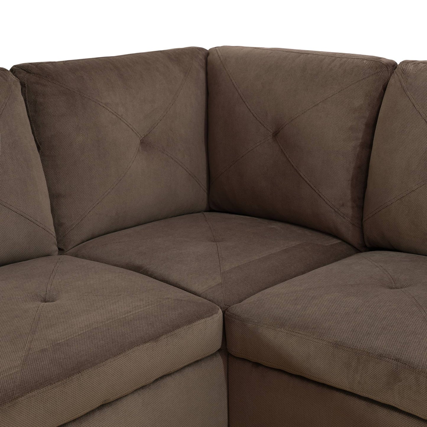 Tufted brown fabric sectional sofa with diamond stitching details for modern living rooms