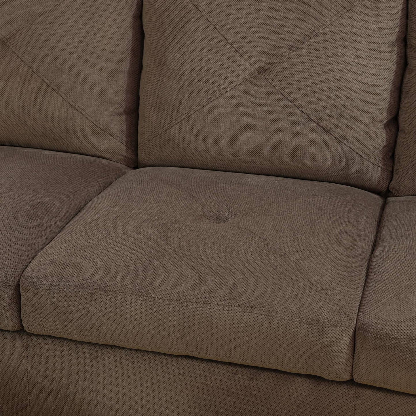 Brown textured fabric sofa cushion with diamond stitching detail
