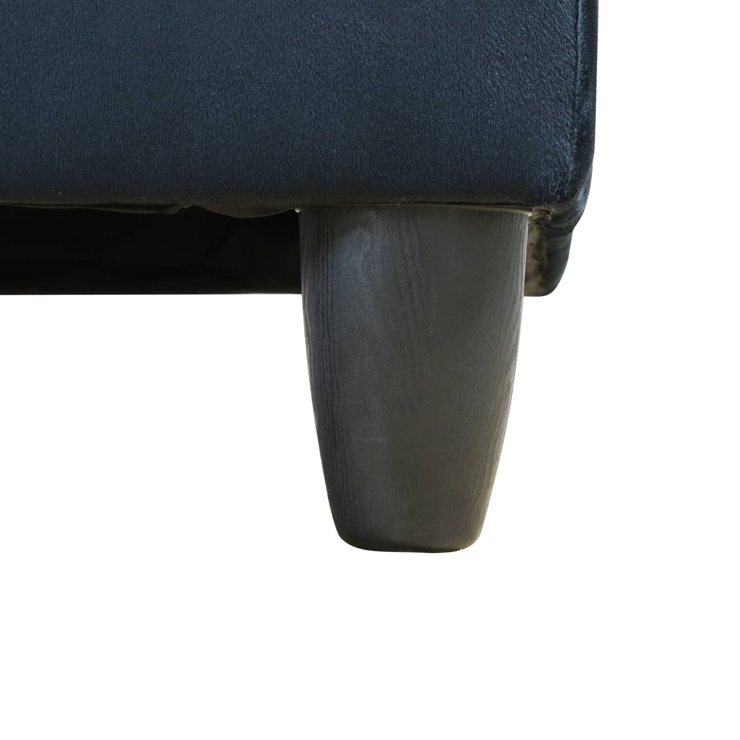 Dark blue fabric sofa leg detail