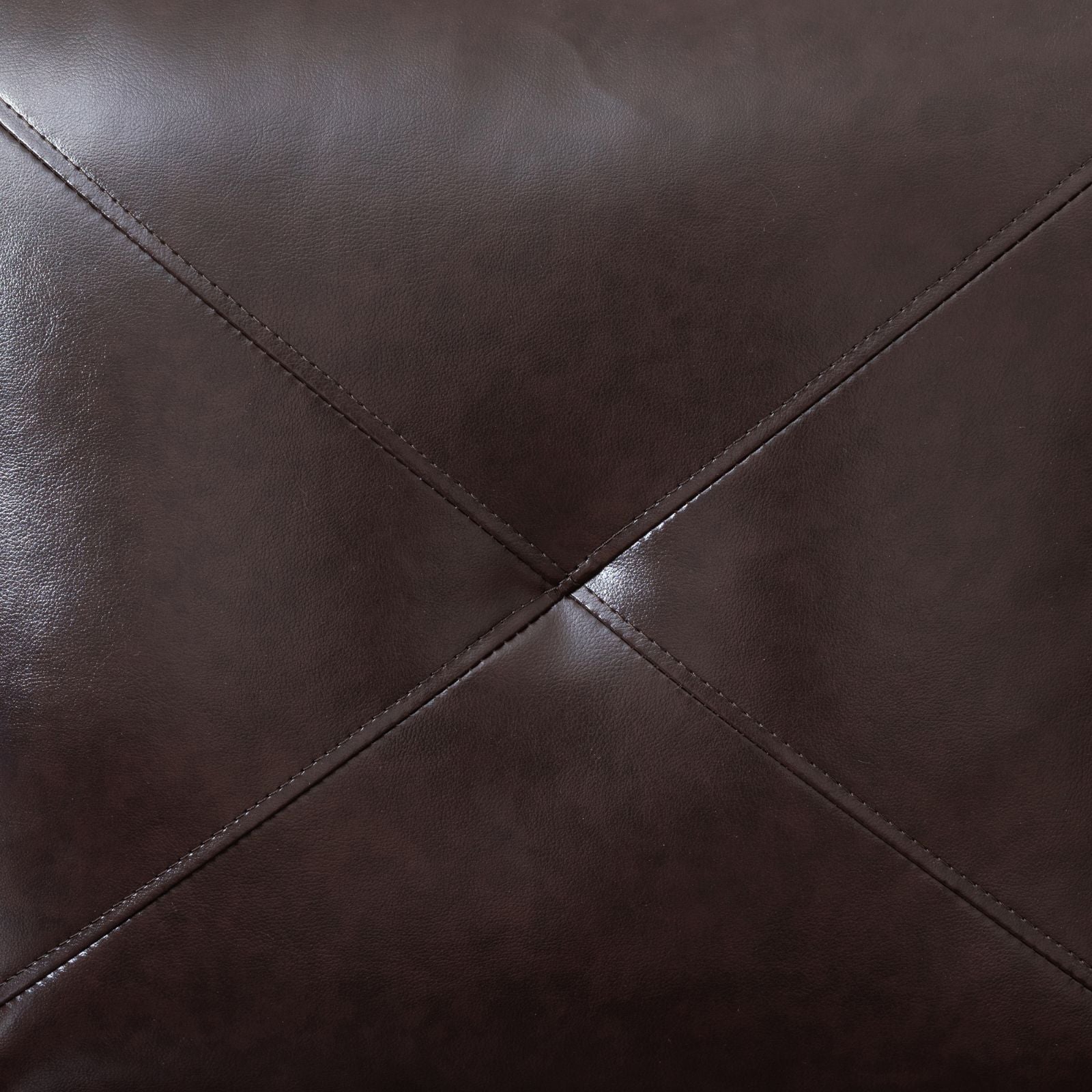 Dark brown faux leather upholstery with diamond stitching detail