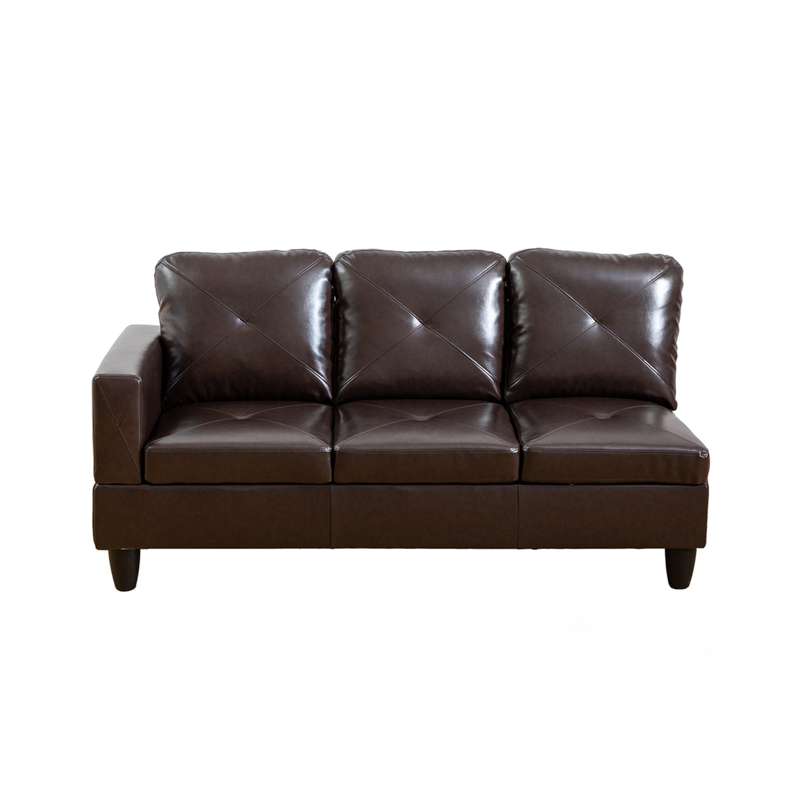 Tufted brown faux leather sectional sofa with diamond stitching