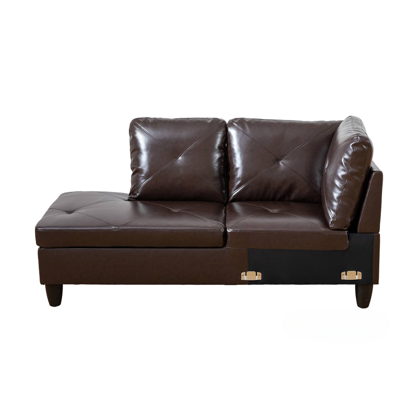 Tufted brown faux leather sectional sofa with chaise