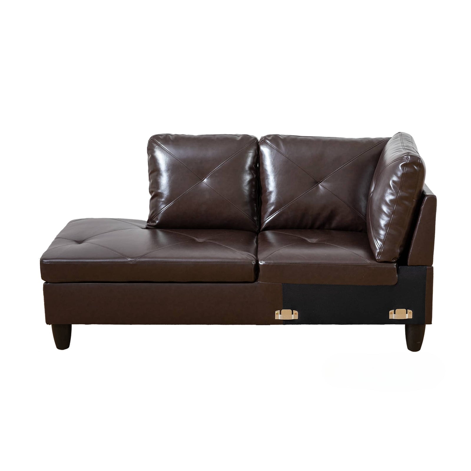 Tufted brown faux leather sectional sofa with chaise
