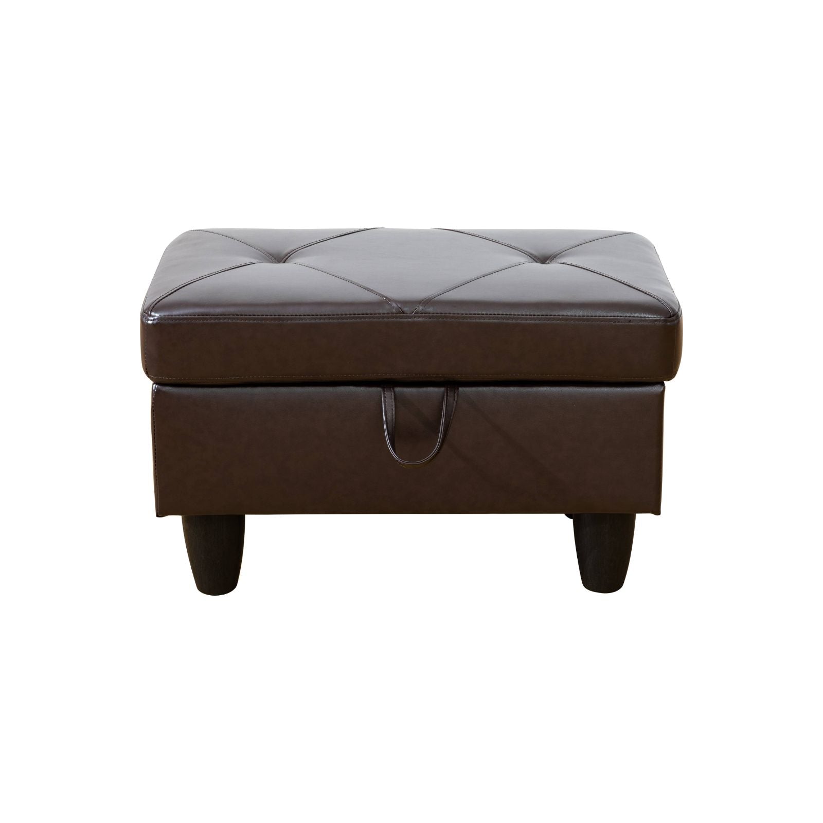 Brown faux leather storage ottoman with tufted top