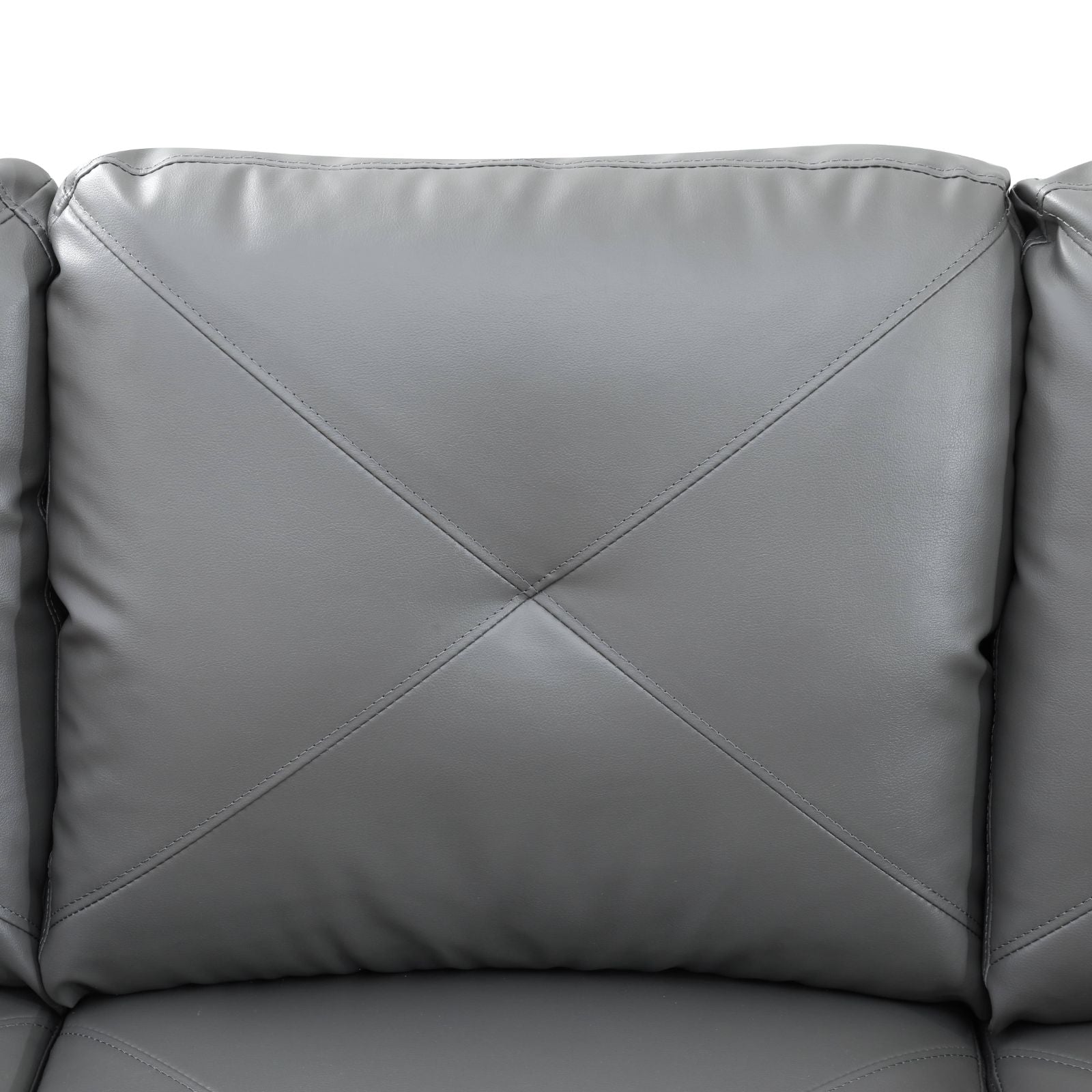 Gray faux leather sofa cushion with diamond stitching detail