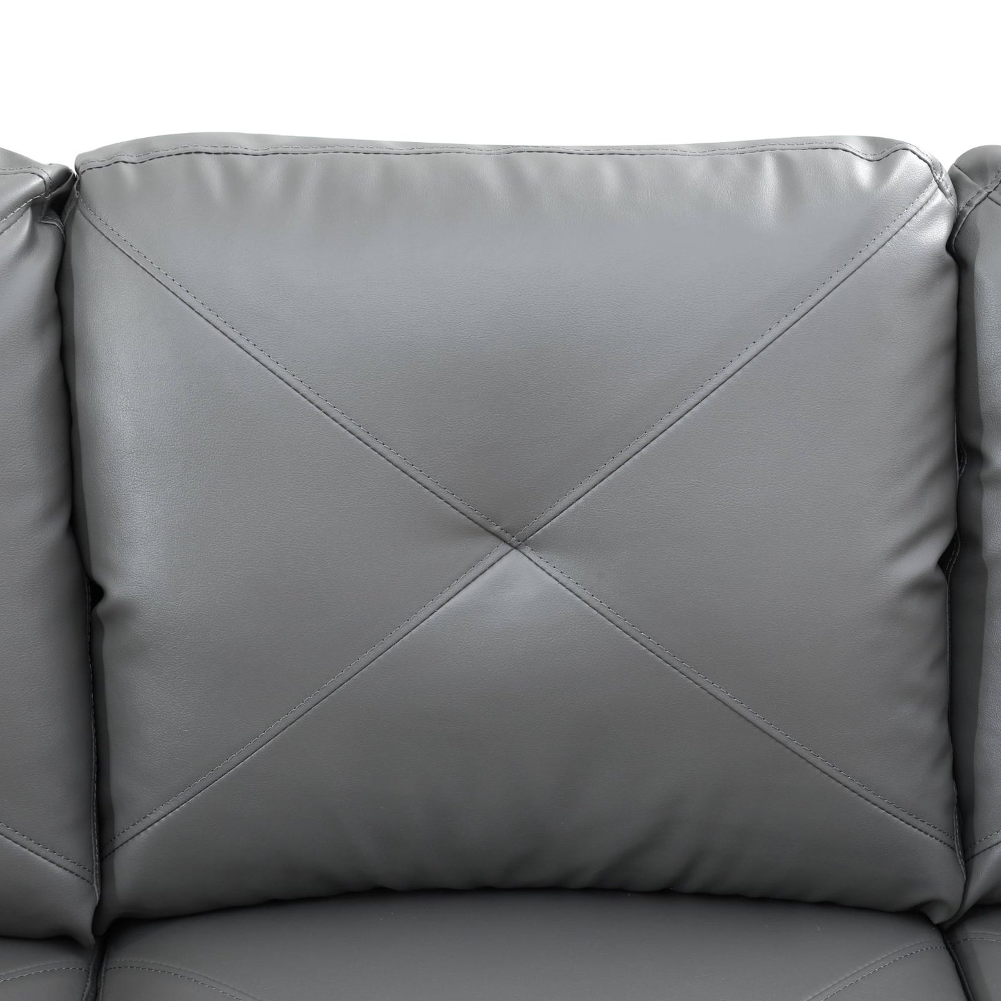 Gray faux leather sofa cushion with diamond stitching detail