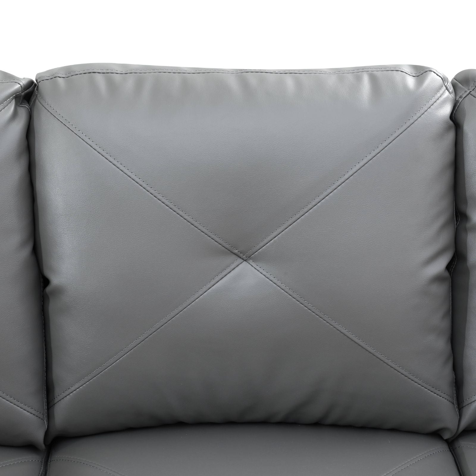 Gray faux leather sofa cushion with diamond stitching detail