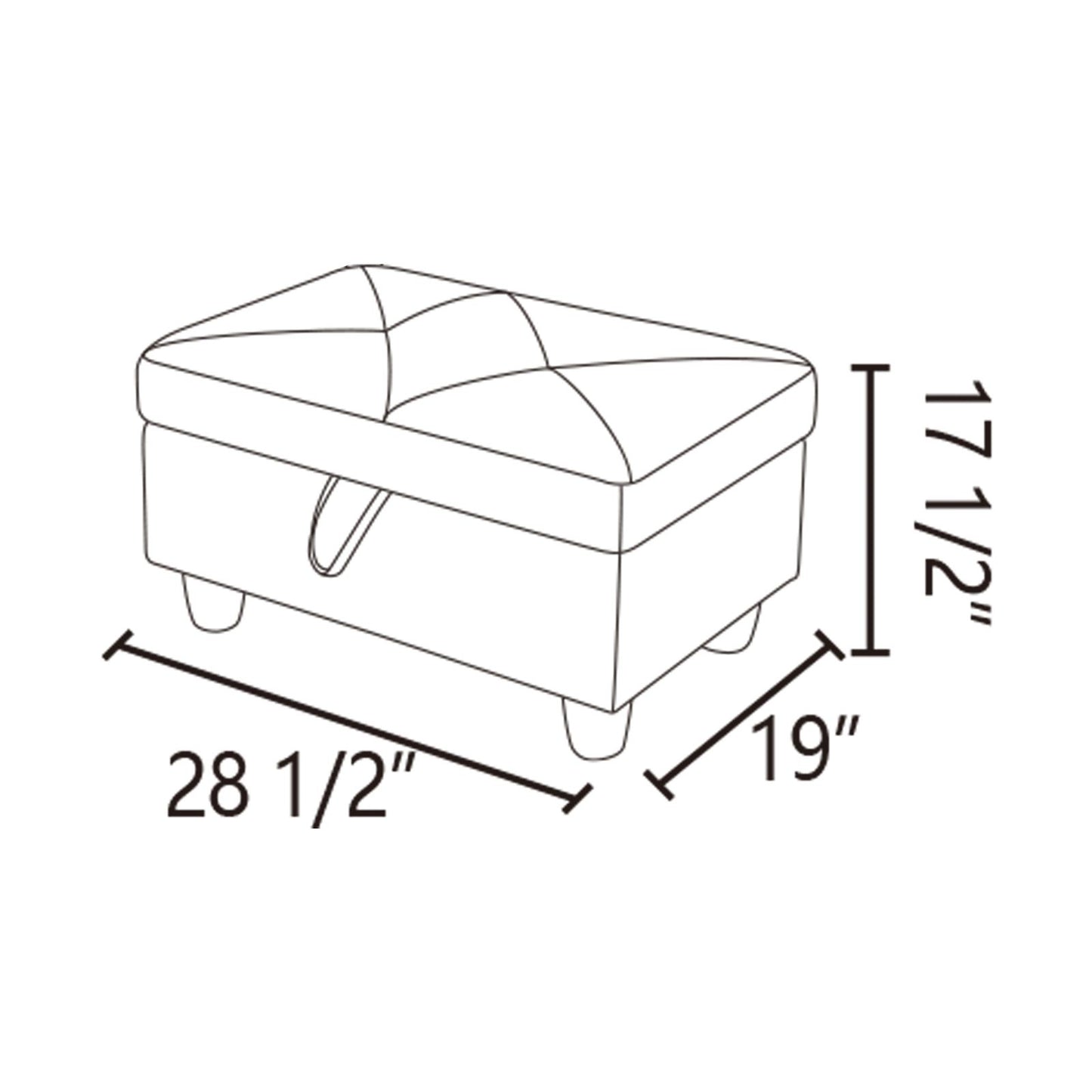 Tufted storage ottoman in white with stitched diamond pattern