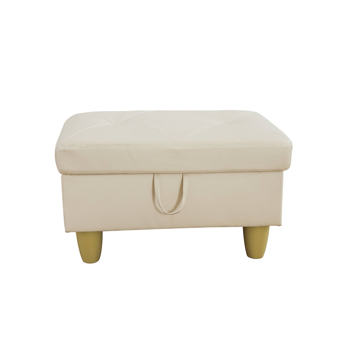 Cream tufted ottoman with hidden storage