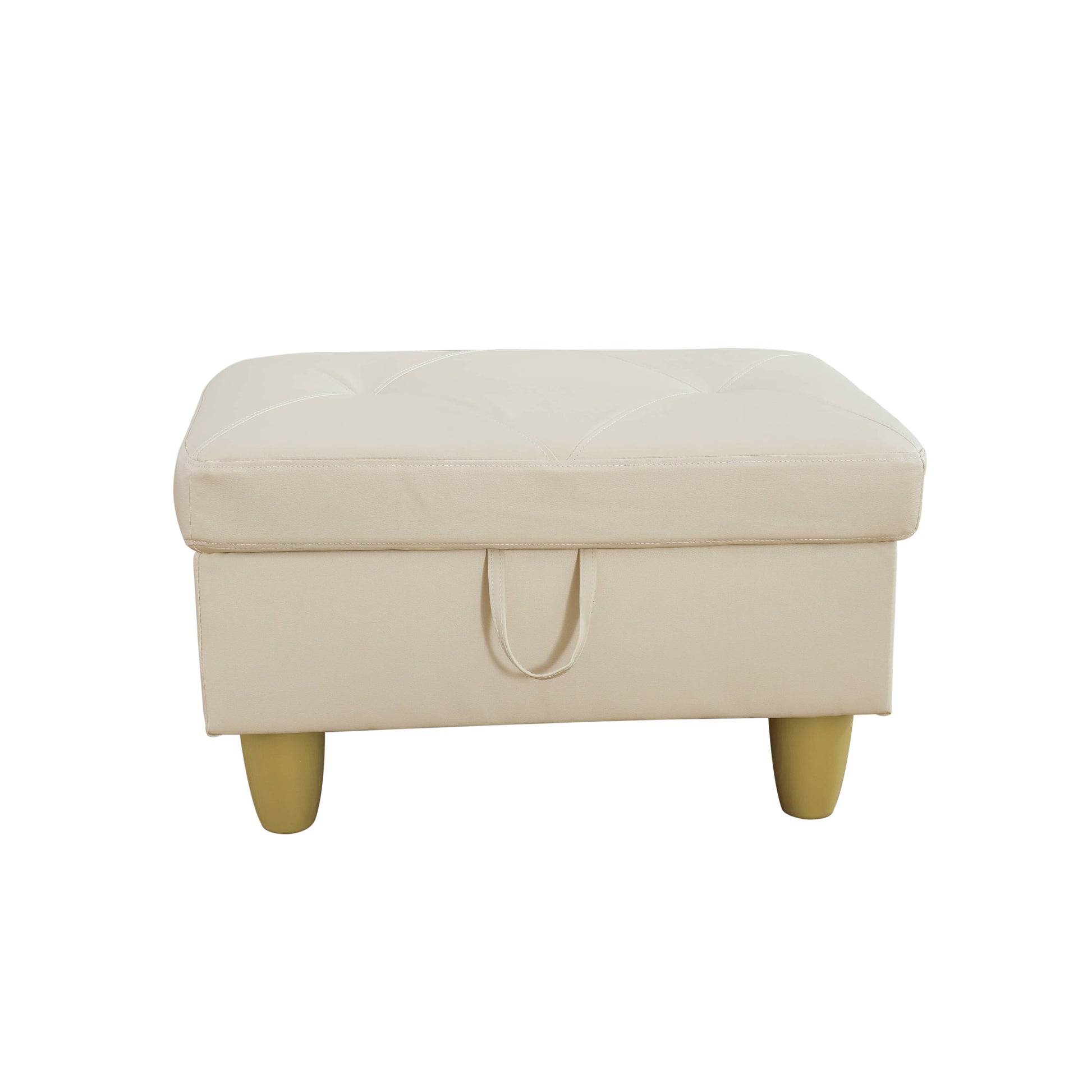 Cream tufted ottoman with hidden storage