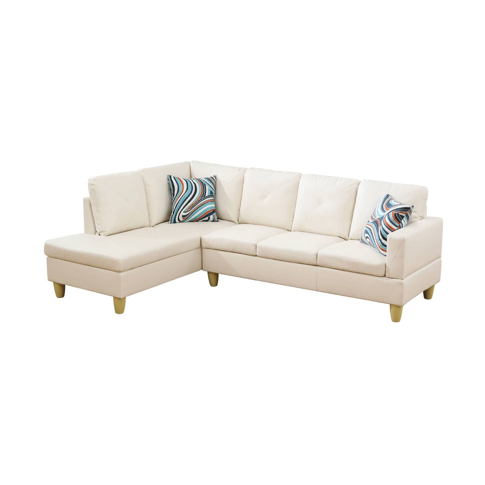 Cream sectional sofa with modern geometric pattern pillows